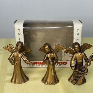 Vintage Hard Plastic Musical Angel Ornament Trio Made in British Hong Kong